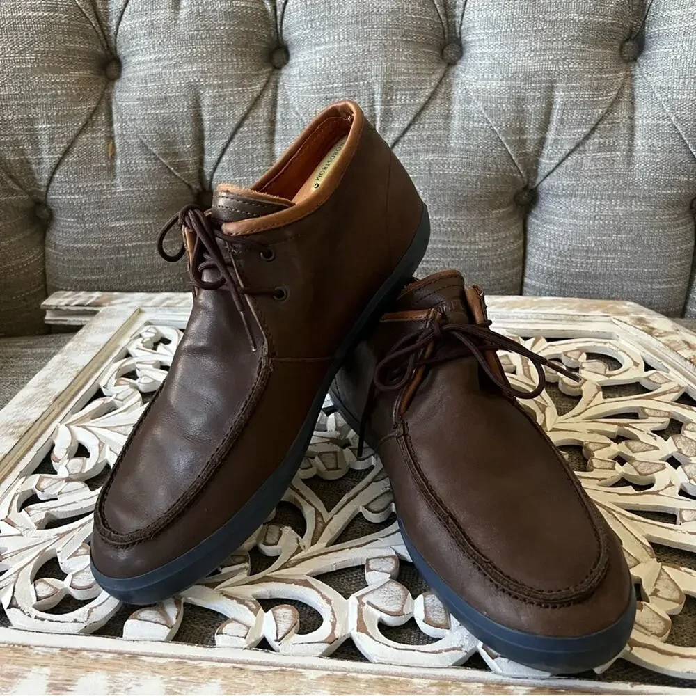 Olukai Men’s Brown Leather Oxford Boat Loafers Shoes 10